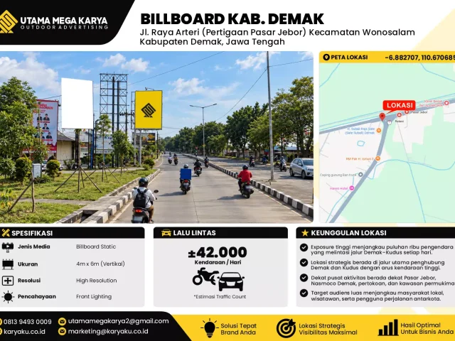 Sewa Titik Billboard di Jl. Raya Arteri (Pertigaan Pasar Jebor) Kecamatan Wonosalam, Kabupaten Demak, Jawa Tengah