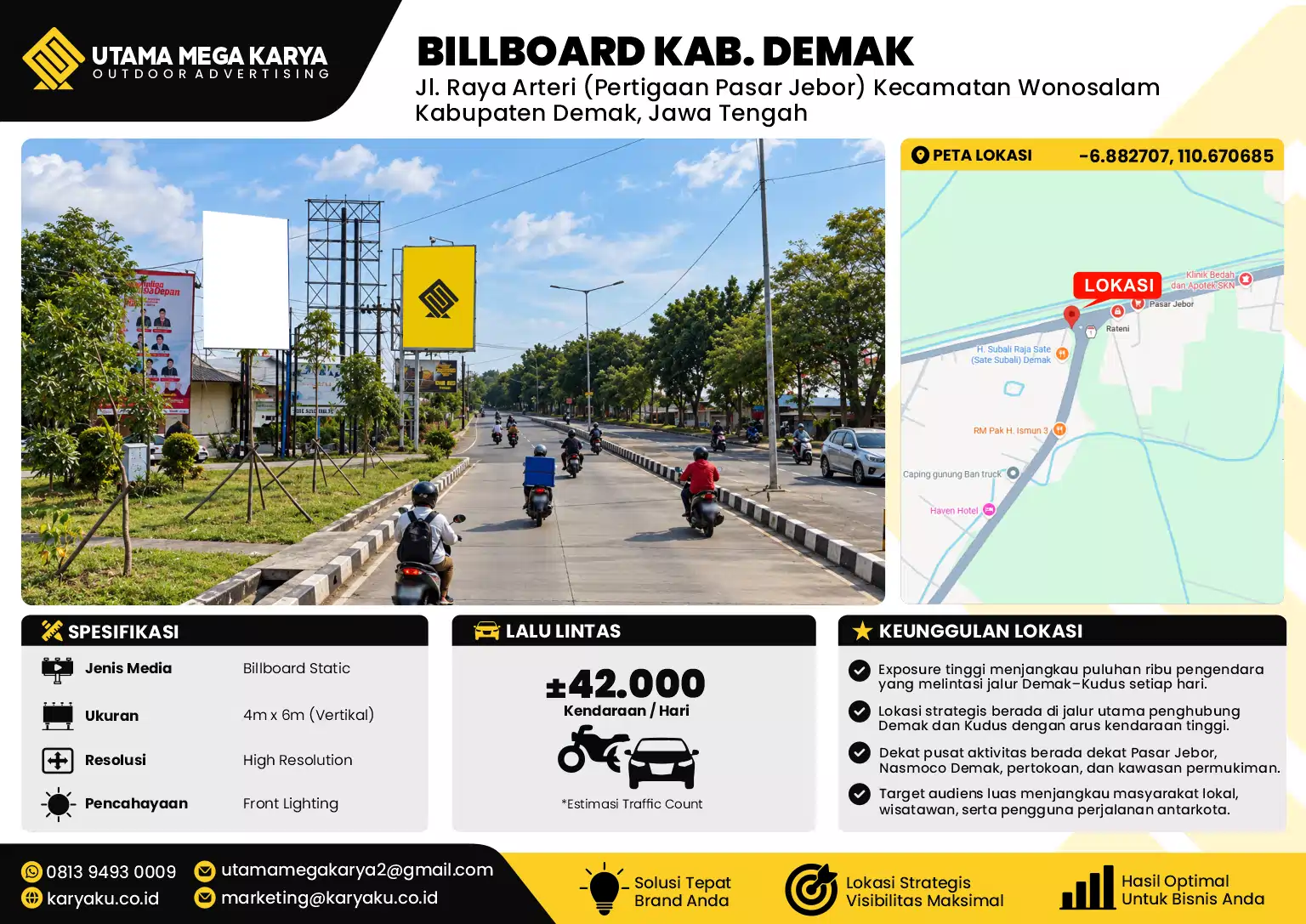 Sewa Titik Billboard di Jl. Raya Arteri (Pertigaan Pasar Jebor) Kecamatan Wonosalam, Kabupaten Demak, Jawa Tengah