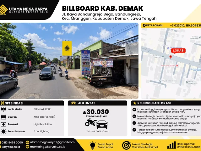 Sewa Titik Billboard di Jl. Raya Bandungrejo Bega, Bandungrejo, Kec. Mranggen, Kabupaten Demak, Jawa Tengah