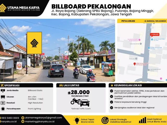 Sewa Titik Baliho dan Billboard di Jl. Raya Bojong (Sebrang SPBU Bojong), Pulorejo, Bojong Minggir, Kec. Bojong, Kabupaten Pekalongan, Jawa Tengah