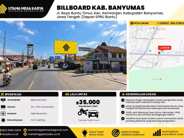 Sewa Titik Billboard di Jalan Raya Buntu Timur (depan spbu buntu) Kec Kemrajen Kab Banyumas Jawa Tengah