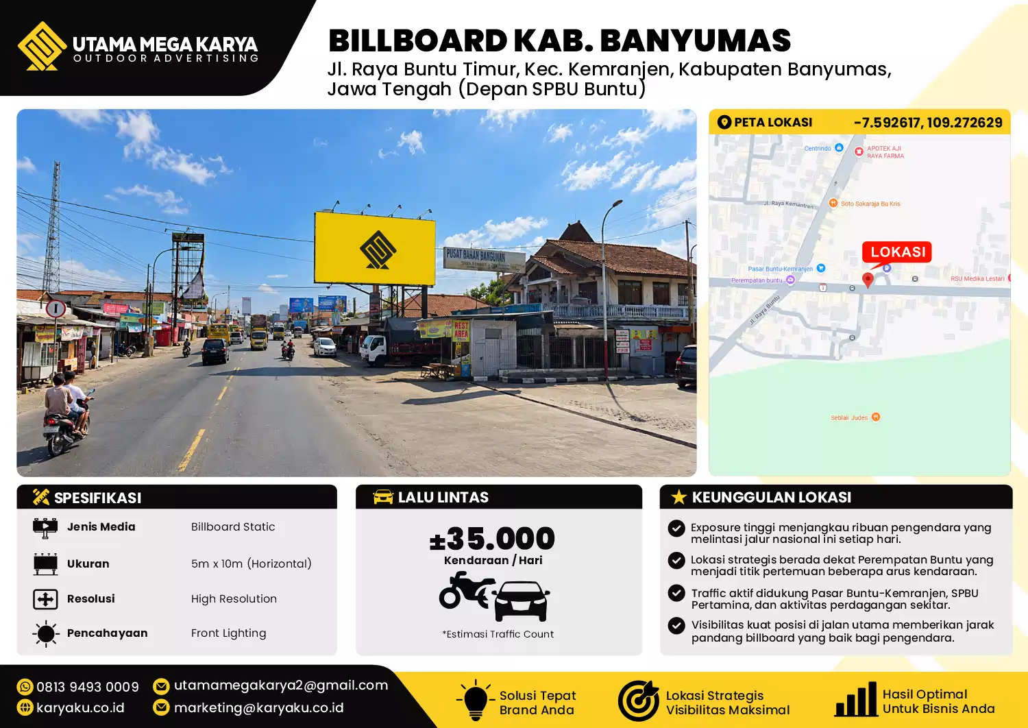 Sewa Titik Billboard di Jalan Raya Buntu Timur (depan spbu buntu) Kec Kemrajen Kab Banyumas Jawa Tengah