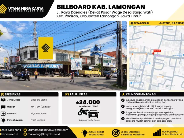 Sewa Titik Baliho dan Billboard di Jl. Raya Daendles (Dekat Pasar Wage Desa Banjarwati) Kec. Paciran, Kabupaten Lamongan, Jawa Timur