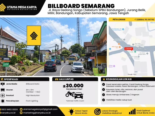 Sewa Titik Baliho dan Billboard di Jl. Raya Gedong Songo (Sebelum SPBU Bandungan), Jurang Belik, Mlilir, Bandungan, Kabupaten Semarang, Jawa Tengah