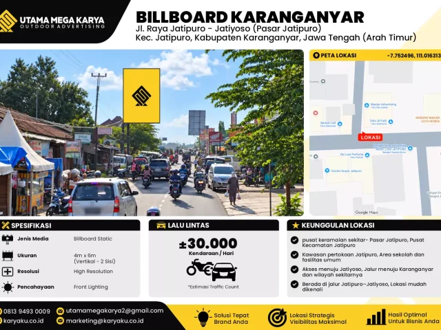 Sewa Titik Baliho dan Billboard di Jl. Raya Jatipuro - Jatiyoso (Pasar Jatipuro) Kec. Jatipuro, Kabupaten Karanganyar, Jawa Tengah (Arah Timur)