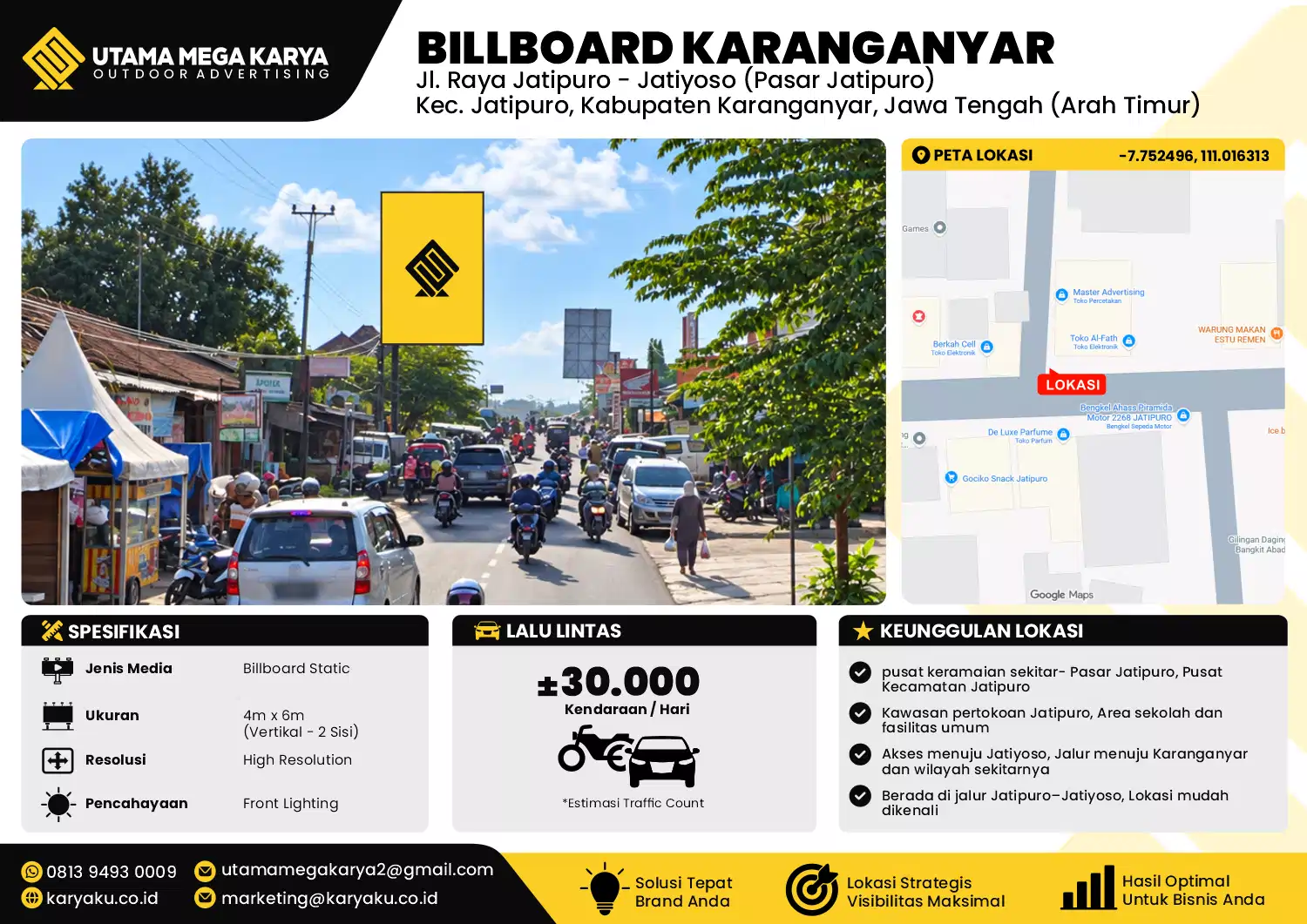 Sewa Titik Baliho dan Billboard di Jl. Raya Jatipuro - Jatiyoso (Pasar Jatipuro) Kec. Jatipuro, Kabupaten Karanganyar, Jawa Tengah (Arah Timur)