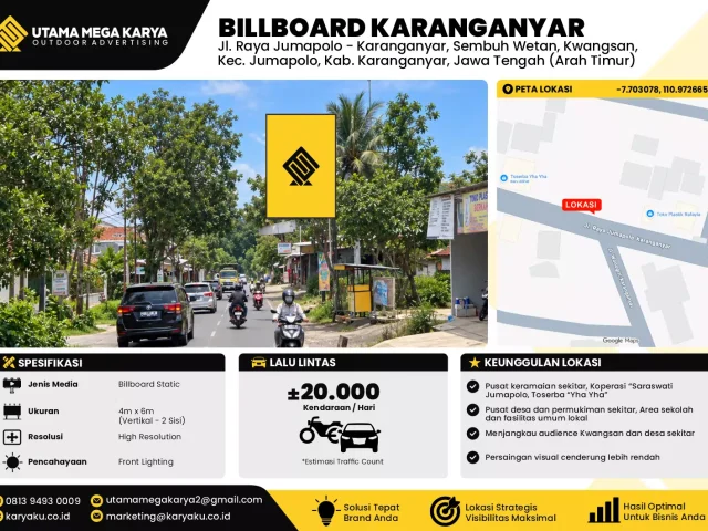 Sewa Titik Baliho dan Billboard di Jl. Raya Jumapolo - Karanganyar, Kec. Jumapolo, Kab. Karanganyar, Jawa Tengah (Arah Timur)