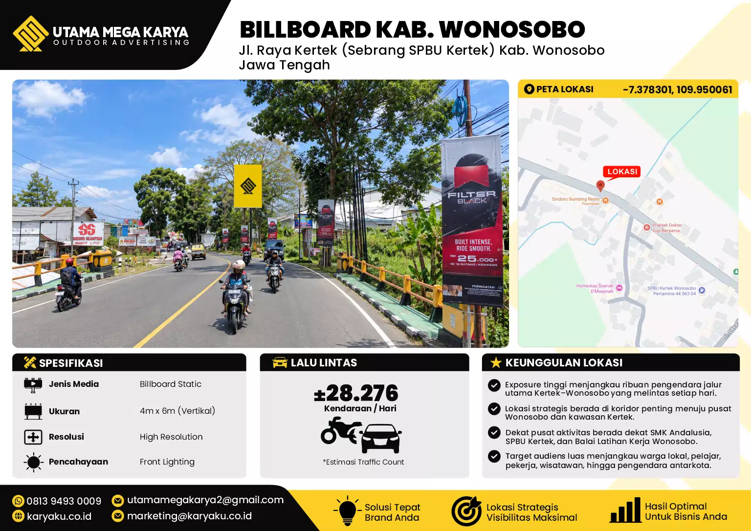 Sewa Titik Billboard di Jl. Raya Kertek (Sebrang SPBU Kertek) Kab. WonosoboJawa Tengah