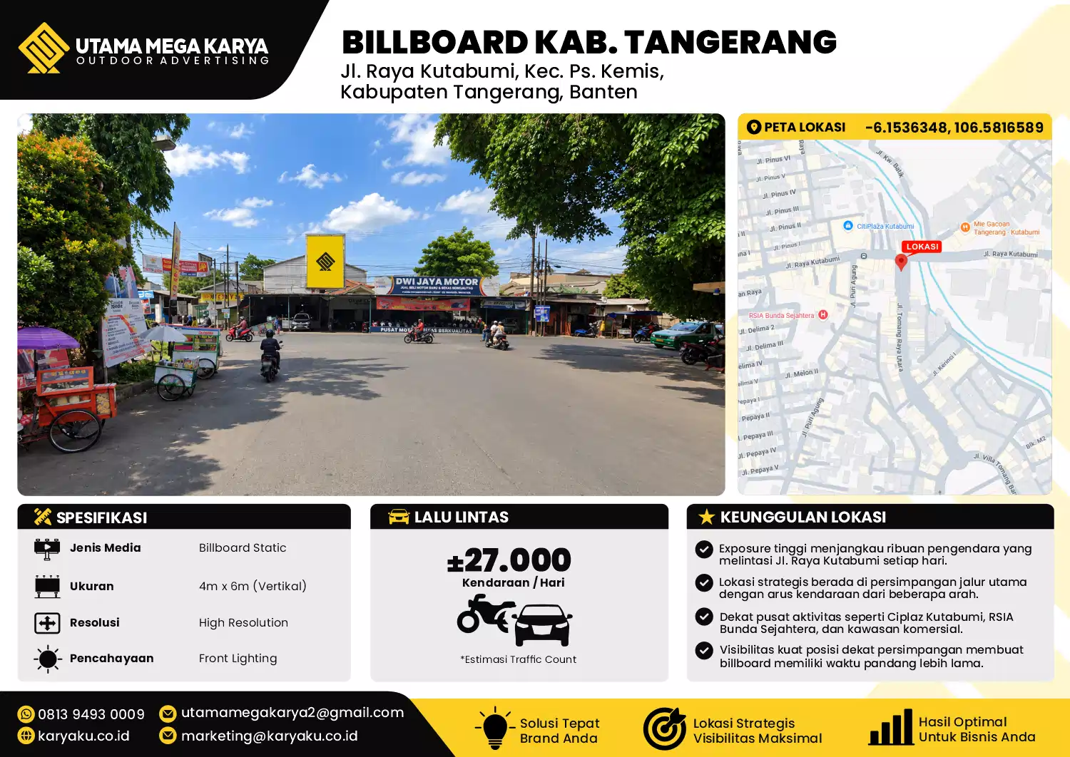 Sewa Titik Baliho dan Billboard di Jl. Raya Kutabumi, Kec. Ps. Kemis, Kabupaten Tangerang, Banten