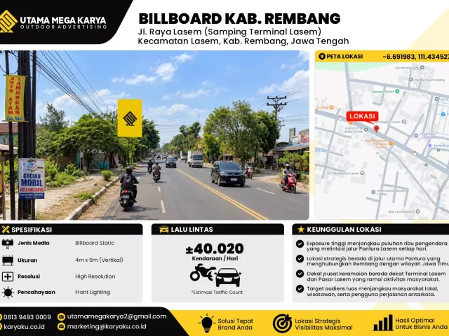 Sewa Titik Billboard di Jl. Raya Lasem (Samping Terminal Lasem) Kecamatan Lasem, Kab. Rembang, Jawa Tengah