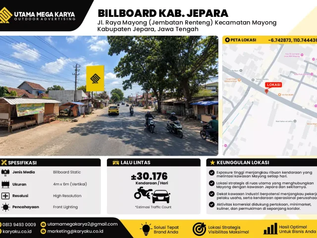 Sewa Titik Billboard di Jl. Raya Mayong (Jembatan Renteng) Kecamatan MayongKabupaten Jepara, Jawa Tengah