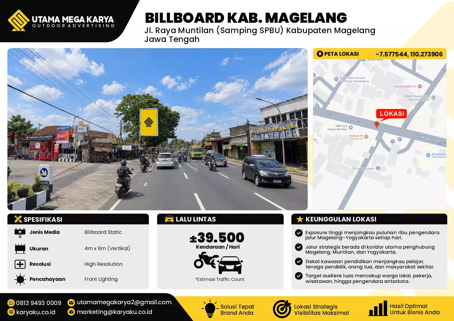 Sewa Titik Billboard di Jalan Raya Muntilan (samping spbu) Kabupaten Magelang Jawa Tengah
