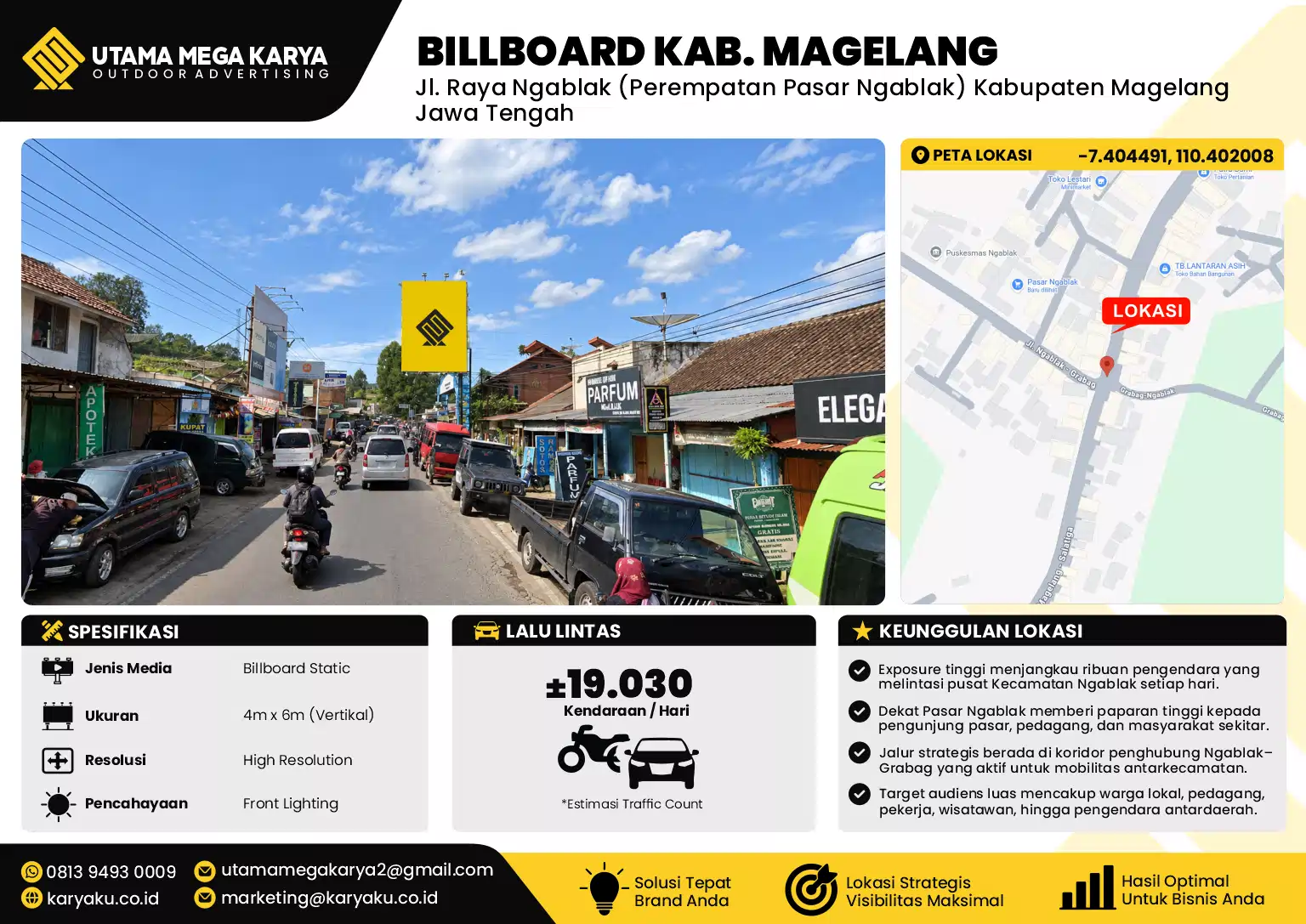 Sewa Titik Billboard di Jalan Raya Ngablak Perempatan Pasar Ngablak Kabupaten Magelang Jawa Tengah