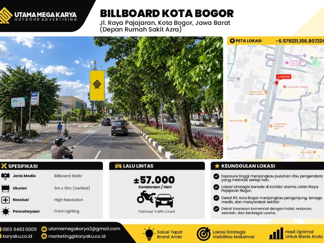 Sewa Titik Baliho dan Billboard di Jl. Raya Pajajaran, Kota Bogor, Jawa Barat (Depan Rumah Sakit Azra)