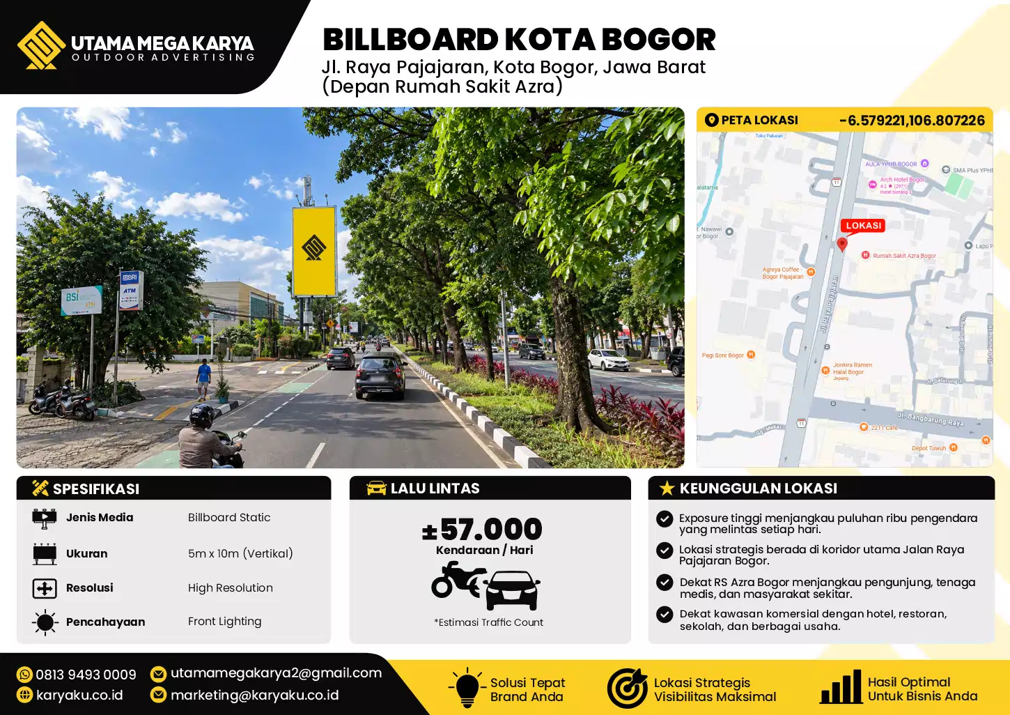 Sewa Titik Baliho dan Billboard di Jl. Raya Pajajaran, Kota Bogor, Jawa Barat (Depan Rumah Sakit Azra)