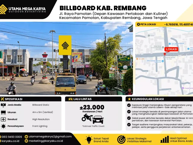 Sewa Titik Billboard di Jl. Raya Pamotan (Depan Kawasan Pertokoan dan Kuliner) Kecamatan Pamotan, Kabupaten Rembang, Jawa Tengah