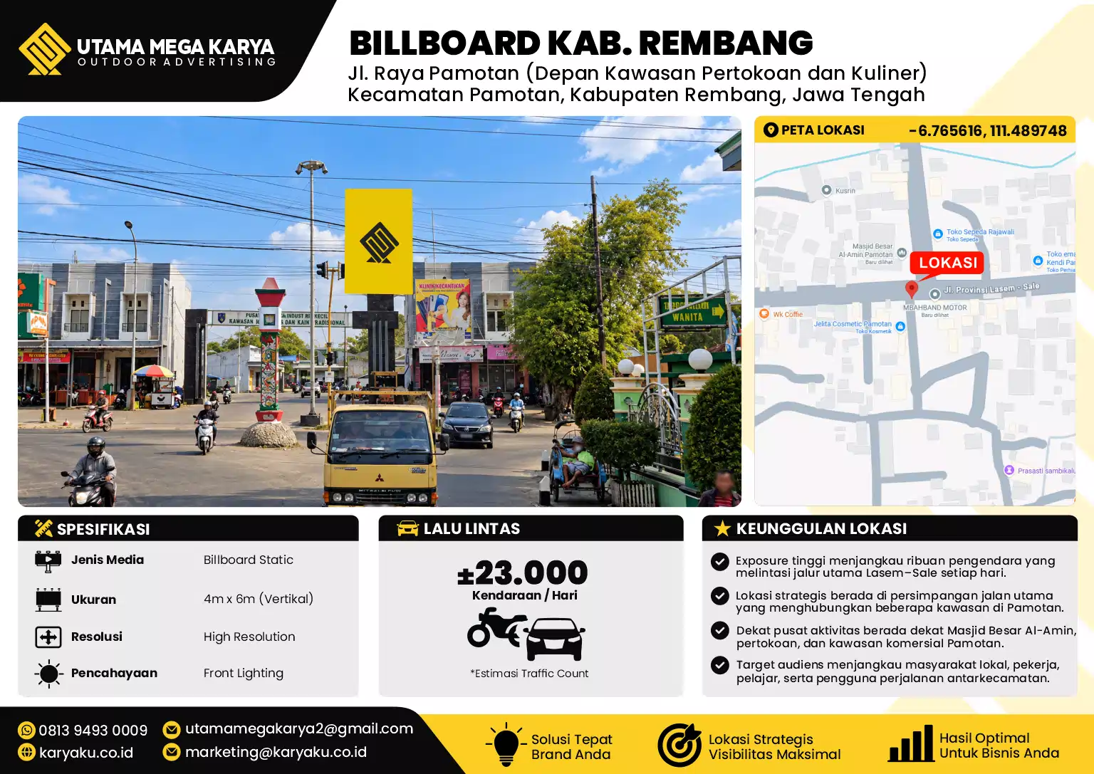 Sewa Titik Billboard di Jl. Raya Pamotan (Depan Kawasan Pertokoan dan Kuliner) Kecamatan Pamotan, Kabupaten Rembang, Jawa Tengah