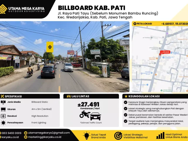 Sewa Titik Billboard di Jl. Raya Pati Tayu (Sebelum Monumen Bambu Runcing)Kec. Wedarijaksa, Kab. Pati, Jawa Tengah