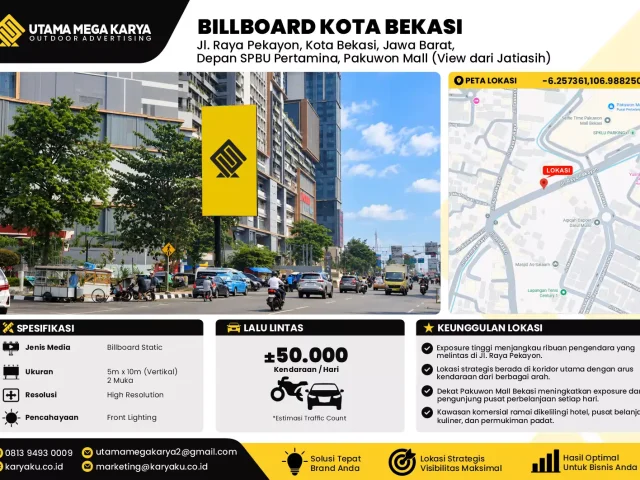 Sewa Titik Baliho dan Billboard di Jl. Raya Pekayon, Kota Bekasi, Jawa Barat, Depan SPBU Pertamina, Pakuwon Mall (View dari Jatiasih)