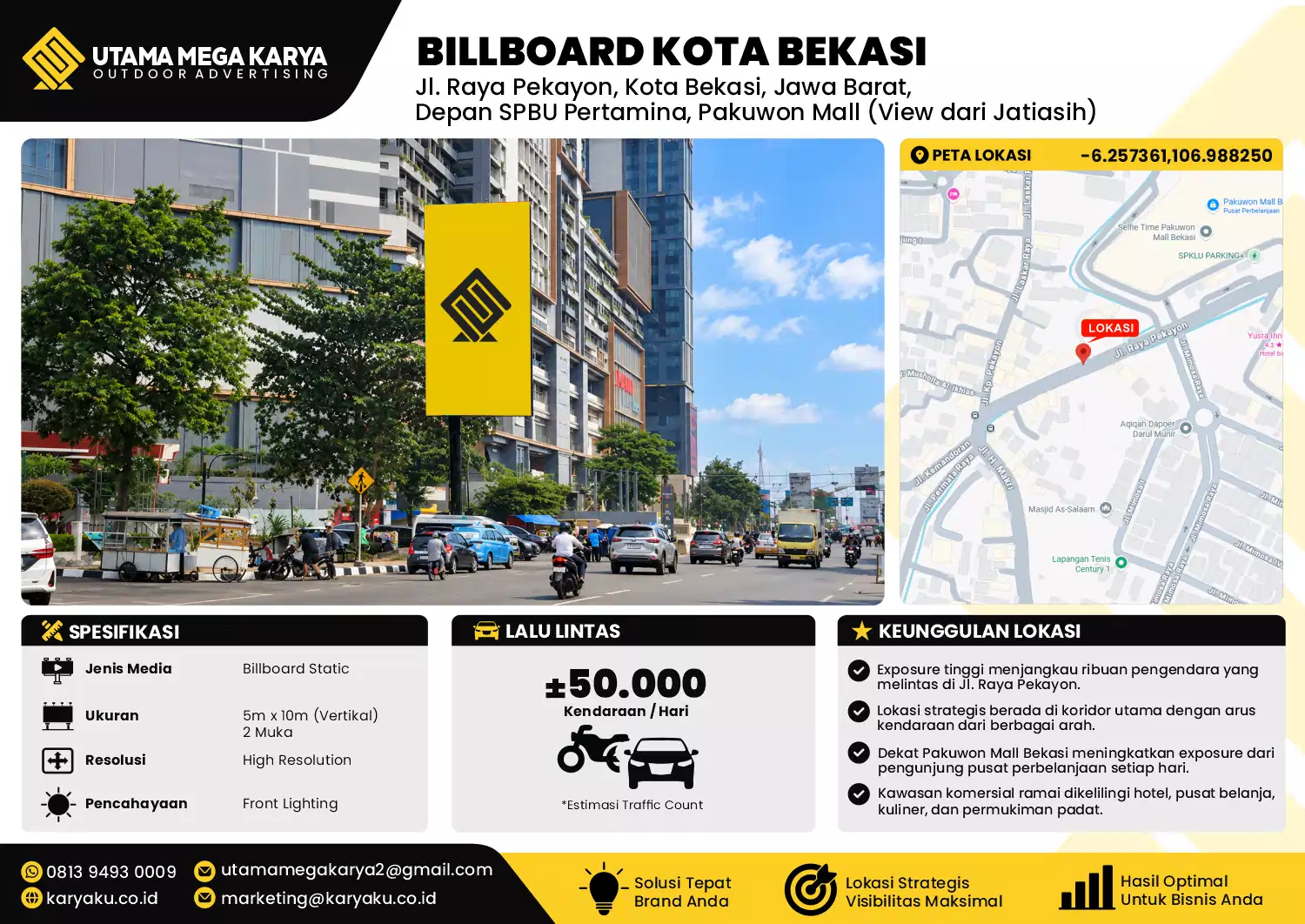 Sewa Titik Baliho dan Billboard di Jl. Raya Pekayon, Kota Bekasi, Jawa Barat, Depan SPBU Pertamina, Pakuwon Mall (View dari Jatiasih)