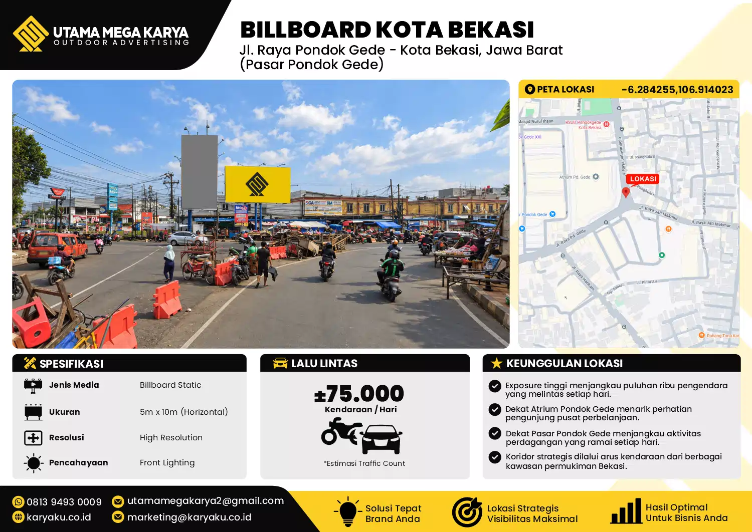 Sewa Titik Baliho dan Billboard di Jl. Raya Pondok Gede - Kota Bekasi, Jawa Barat (Pasar Pondok Gede)