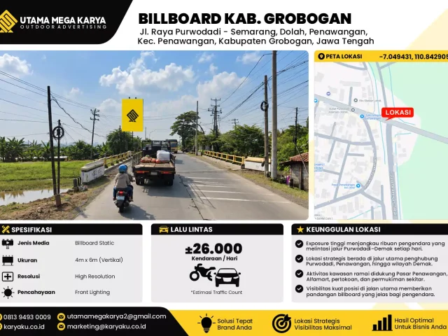 Sewa Titik Billboard di Jl. Raya Purwodadi - Semarang, Dekat Pasar Penawangan Kec. Penawangan, Kabupaten Grobogan, Jawa Tengah