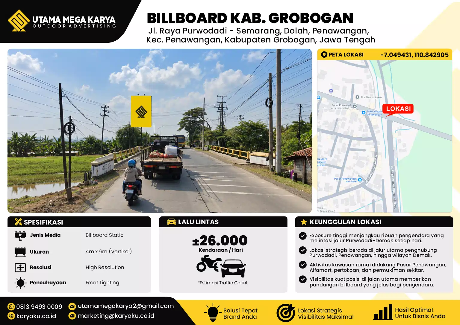 Sewa Titik Billboard di Jl. Raya Purwodadi - Semarang, Dekat Pasar Penawangan Kec. Penawangan, Kabupaten Grobogan, Jawa Tengah