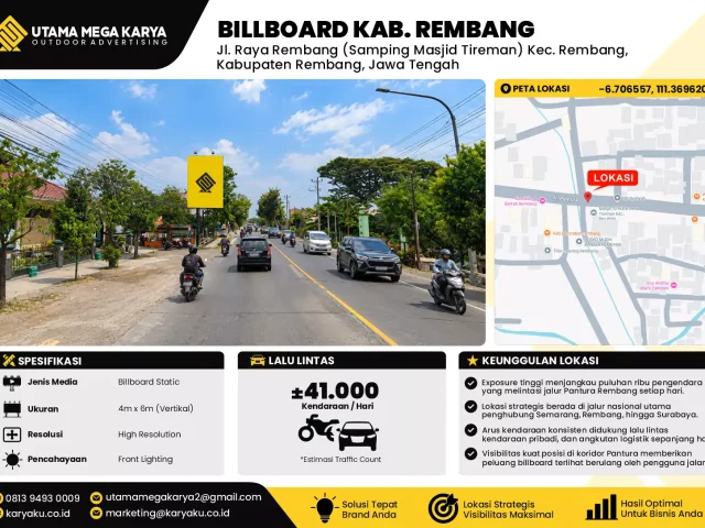 Sewa Titik Billboard di Jl. Raya Rembang (Samping Masjid Tireman) Kec. Rembang, Kabupaten Rembang, Jawa Tengah