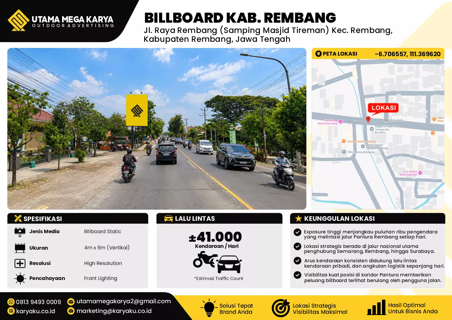 Sewa Titik Billboard di Jl. Raya Rembang (Samping Masjid Tireman) Kec. Rembang, Kabupaten Rembang, Jawa Tengah