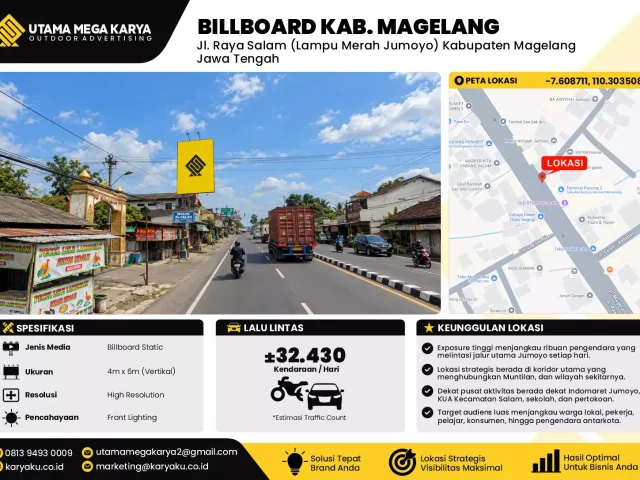 Sewa Titik Billboard di Jalan Raya Salam (lampu merah jumoyo) Kabupaten Magelang Jawa Tengah