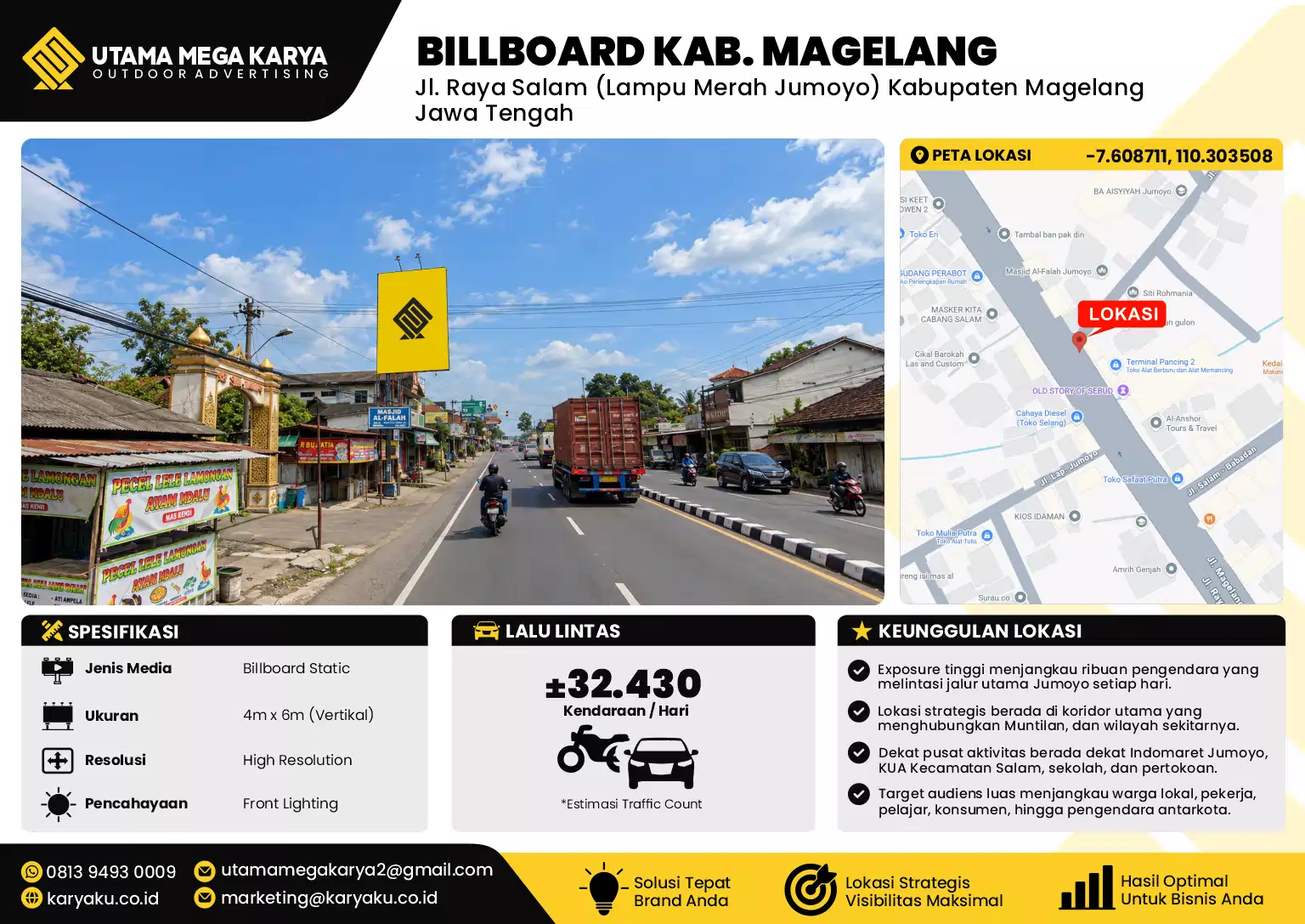 Sewa Titik Billboard di Jalan Raya Salam (lampu merah jumoyo) Kabupaten Magelang Jawa Tengah