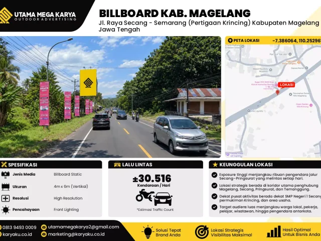 Sewa Titik Billboard di Jalan Raya Secang Semarang Pertigaan Krincing Kabupaten Magelang Jawa Tengah