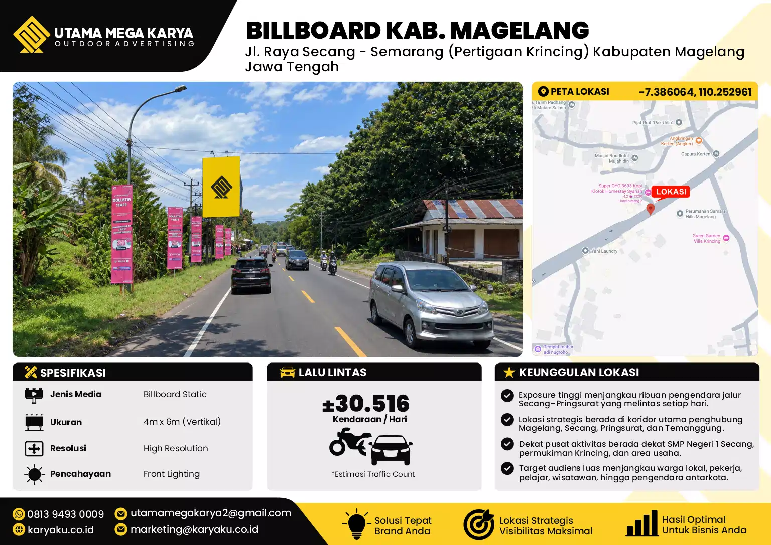 Sewa Titik Billboard di Jalan Raya Secang Semarang Pertigaan Krincing Kabupaten Magelang Jawa Tengah