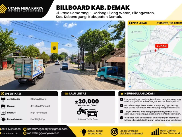 Sewa Titik Billboard di Jl. Raya Semarang - Godong Pilang Wetan, Pilangwetan, Kec. Kebonagung, Kabupaten Demak, Jawa Tengah