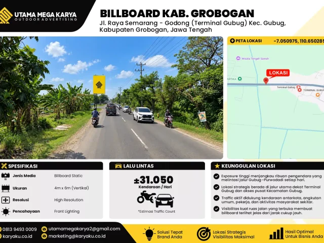 Sewa Titik Billboard di Jl. Raya Semarang - Godong (Terminal Gubug) Kec. Gubug, Kabupaten Grobogan, Jawa Tengah