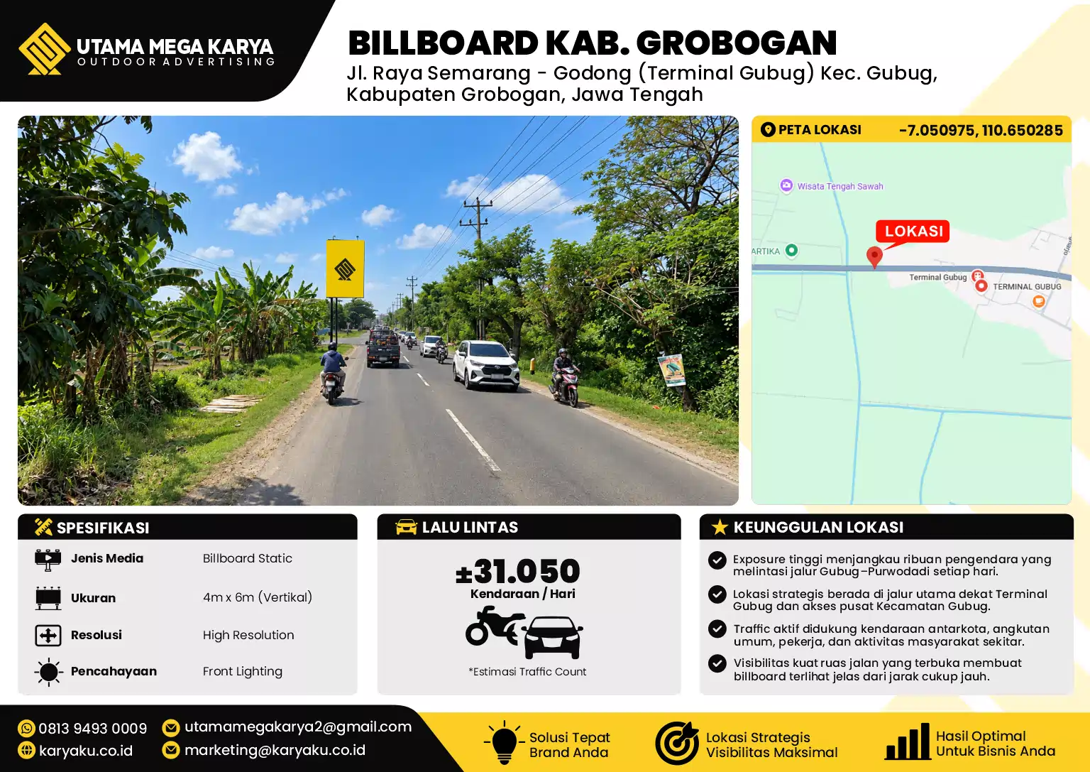 Sewa Titik Billboard di Jl. Raya Semarang - Godong (Terminal Gubug) Kec. Gubug, Kabupaten Grobogan, Jawa Tengah