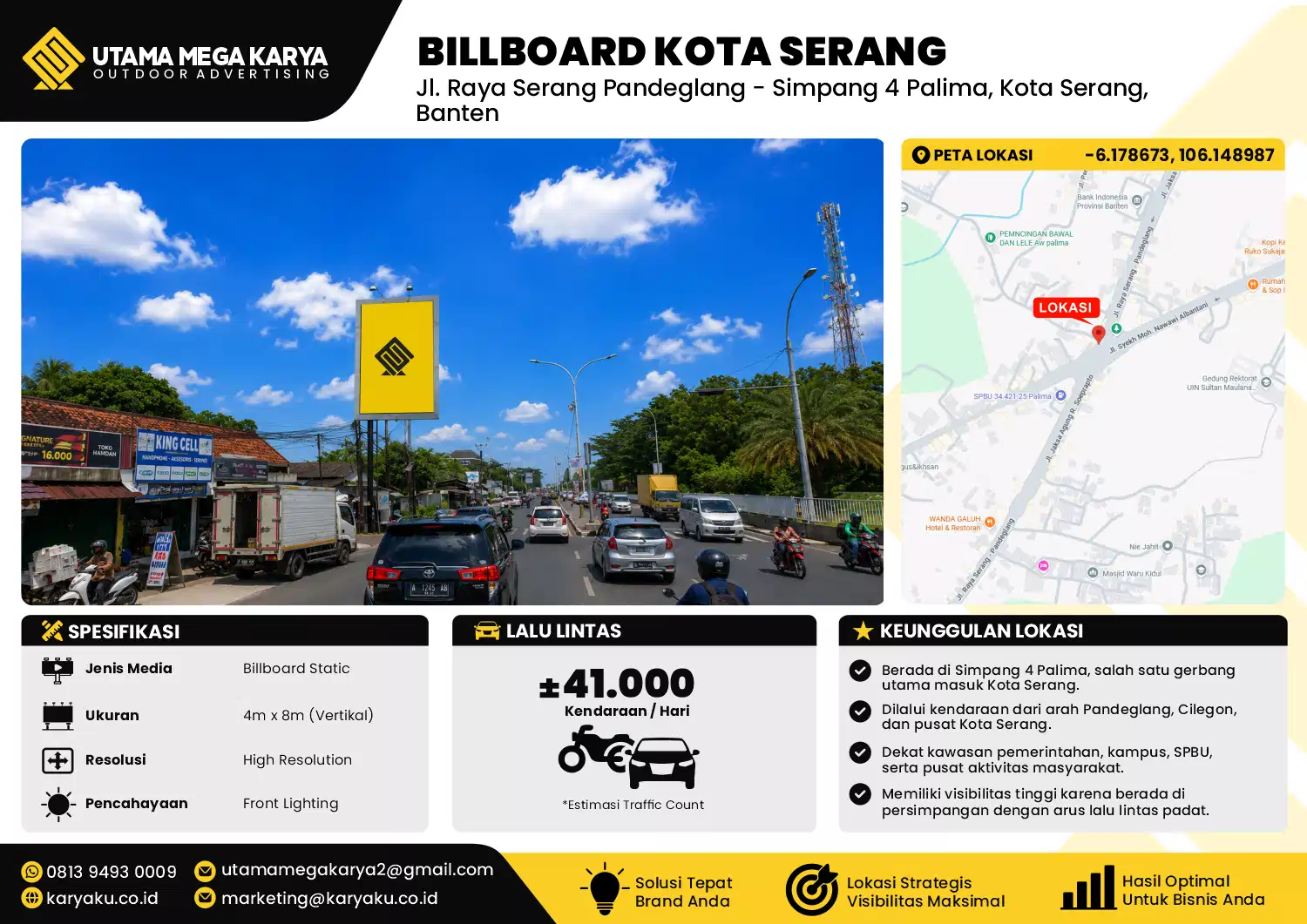 Sewa Titik Baliho dan Billboard di Jl. Raya Serang Pandeglang - Simpang 4 Palima, Kota Serang,Banten