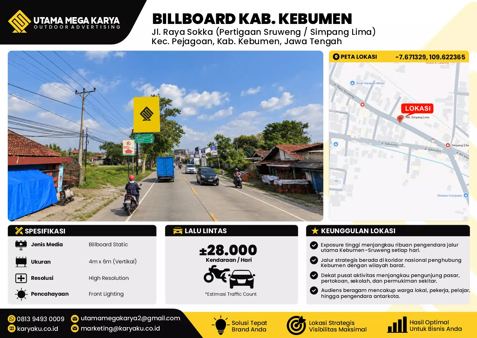 Sewa Titik Billboard di Jalan Raya Sokka (pertigaan sruweng simpang lima) Kecamatan Pejagon Kabupaten Kebumen