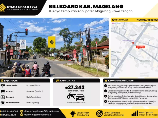 Sewa Titik Billboard di Jalan Raya Tempuran Kabupaten Magelang Jawa Tengah
