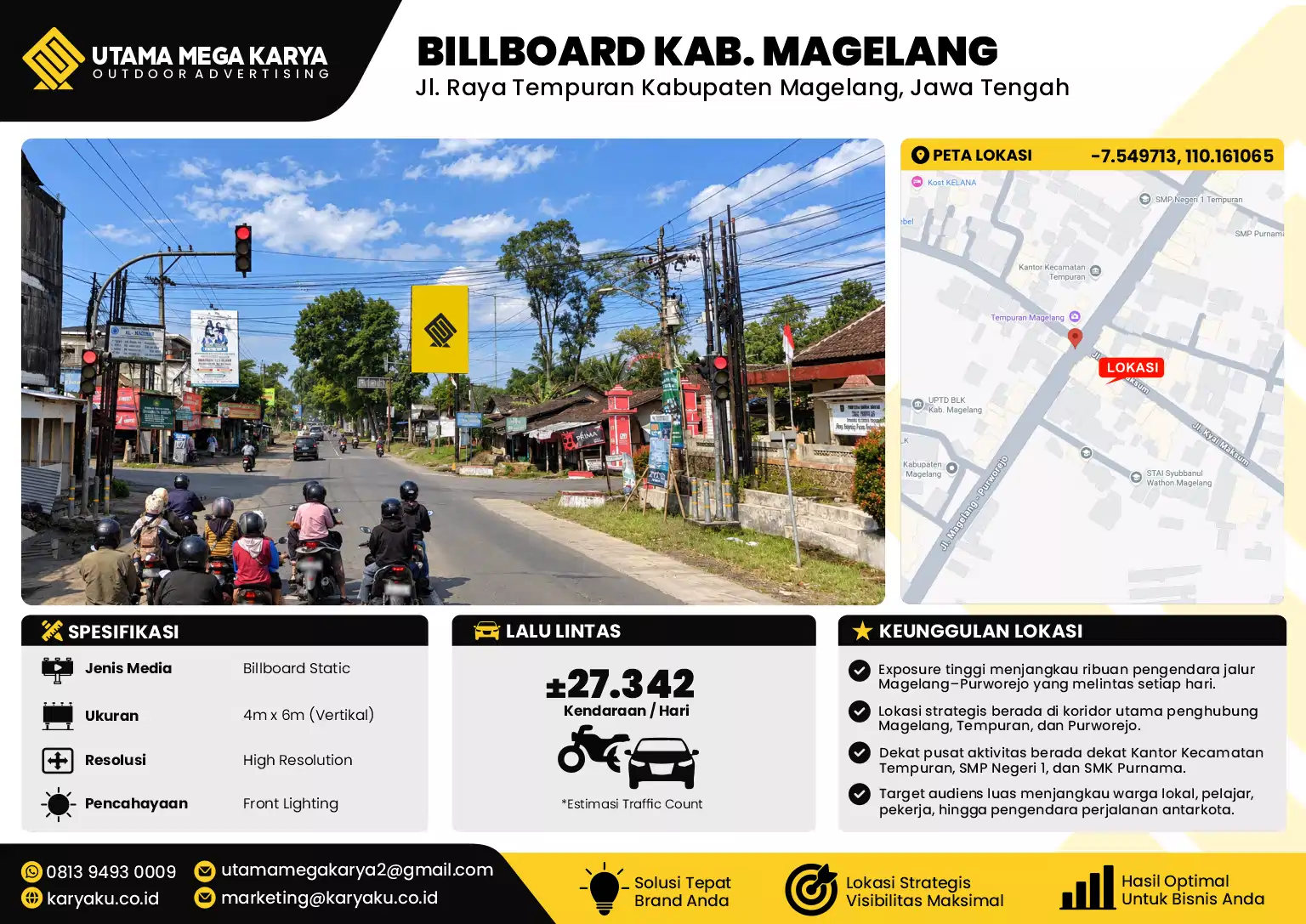 Sewa Titik Billboard di Jalan Raya Tempuran Kabupaten Magelang Jawa Tengah