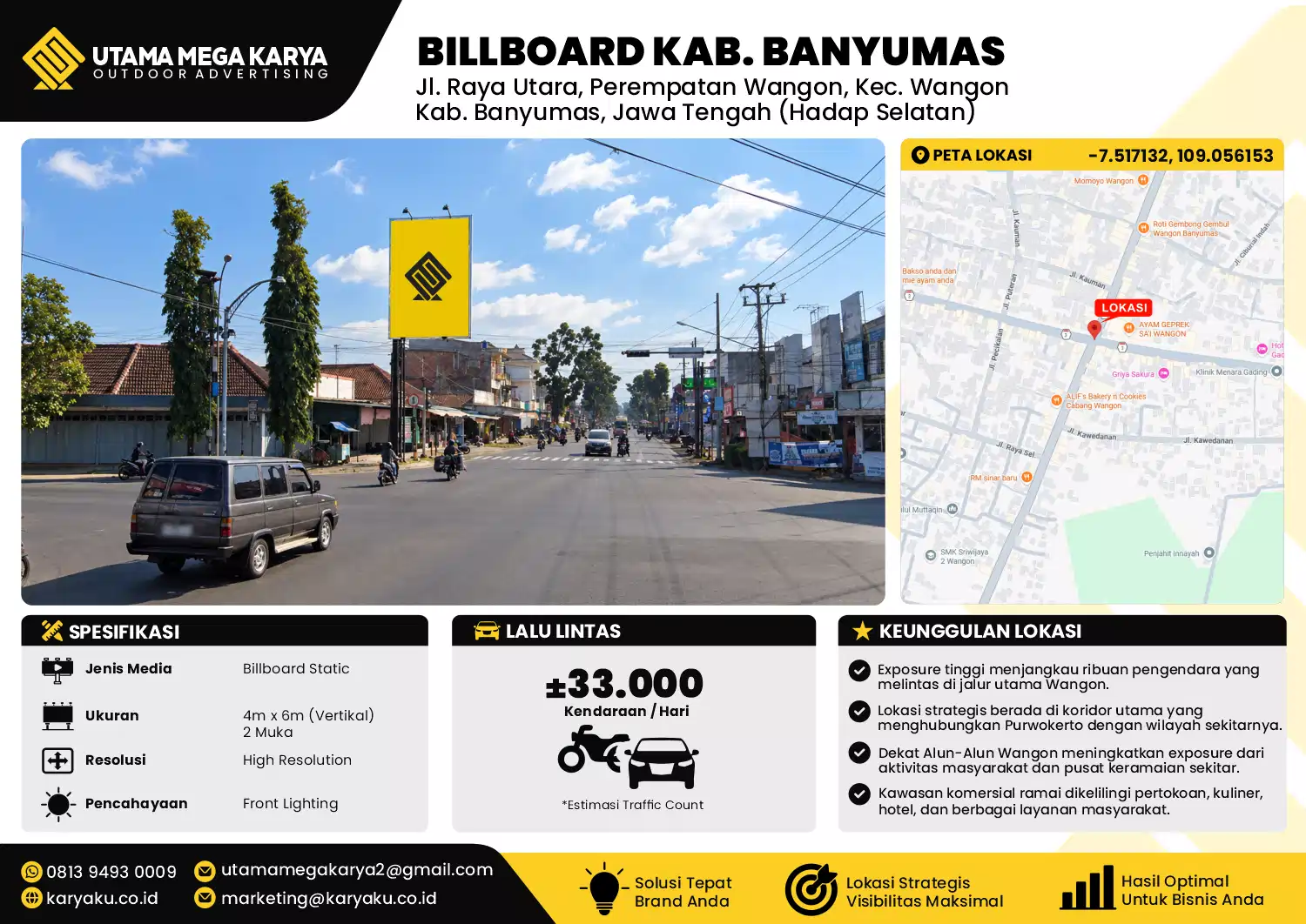 Sewa Titik Billboard di Jalan Raya Utara (perempatan wangon) hadap selatan Kec Wangon Kab Banyumas Jawa Tengah