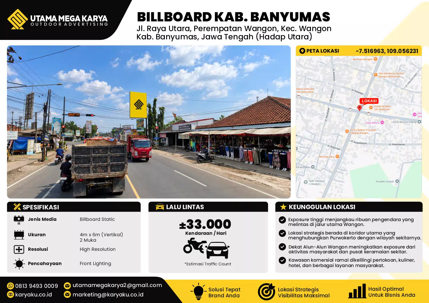 Sewa Titik Billboard di Jalan Raya Utara (perempatan wangon) hadap utara Kec Wangon Kab Banyumas Jawa Tengah
