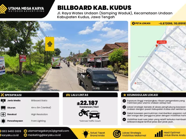 Sewa Titik Billboard di Jl. Raya Wates Undaan (Samping Waduk), Kecamataan UndaanKabupaten Kudus, Jawa Tengah
