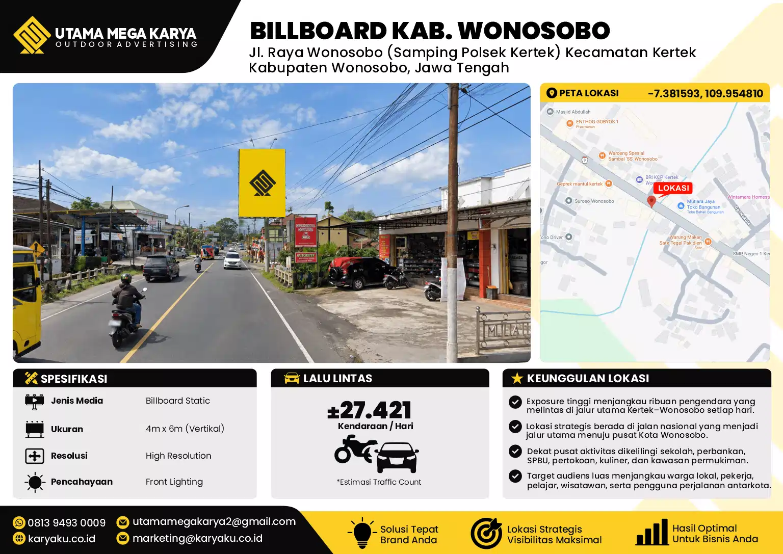 Sewa Titik Billboard di Jl. Raya Wonosobo (Samping Polsek Kertek) Kecamatan KertekKabupaten Wonosobo, Jawa Tengah