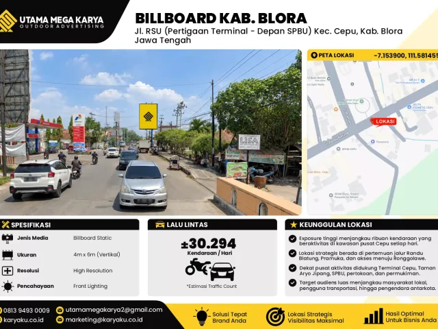 Sewa Titik Billboard di Jl. RSU (Pertigaan Terminal - Depan SPBU) Kec. Cepu, Kab. Blora Jawa Tengah