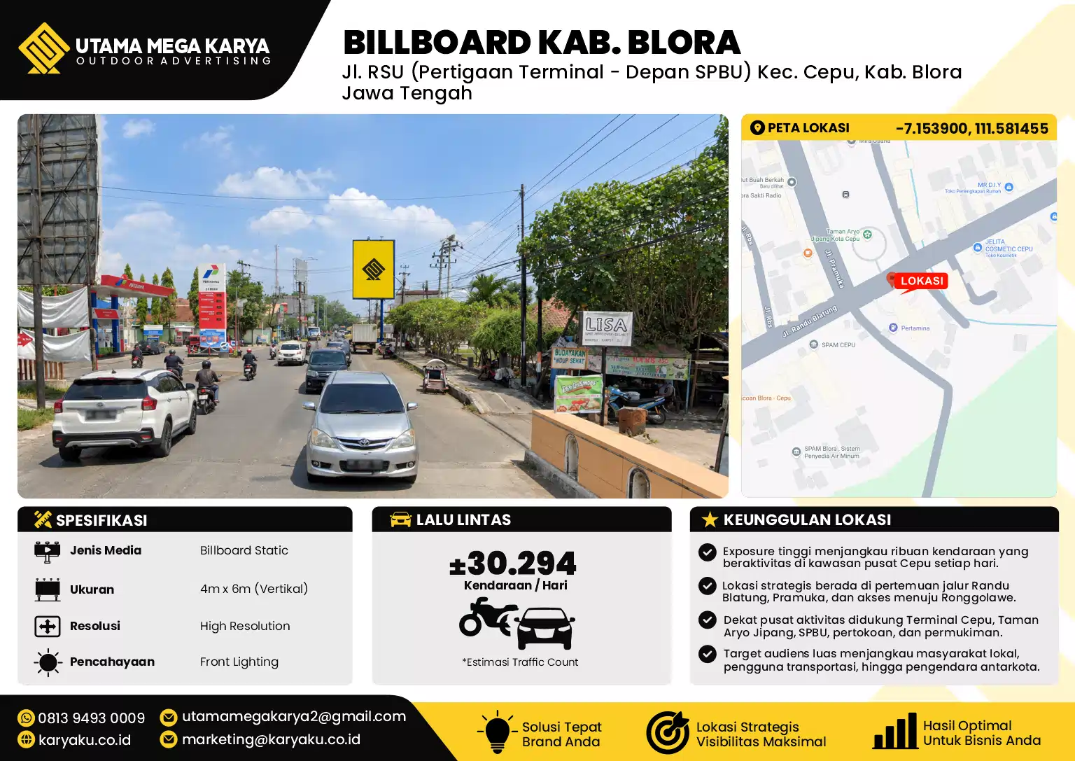 Sewa Titik Billboard di Jl. RSU (Pertigaan Terminal - Depan SPBU) Kec. Cepu, Kab. Blora Jawa Tengah