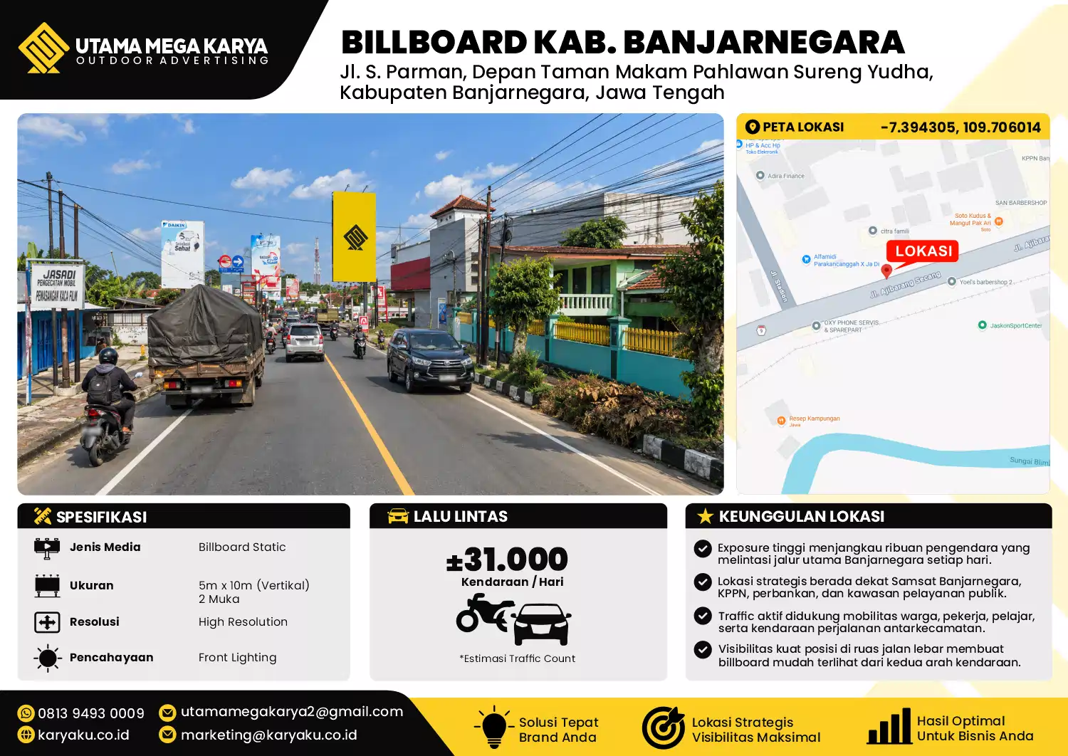Sewa Titik Billboard di Jalan S Parman (depan taman makam pahlawan sureng yudha) Kab Banjarnegara Jawa Tengah