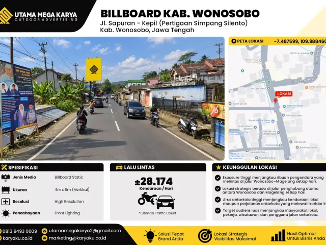 Sewa Titik Billboard di Jl. Sapuran - Kepil (Pertigaan Simpang Silento) Kab. Wonosobo, Jawa Tengah