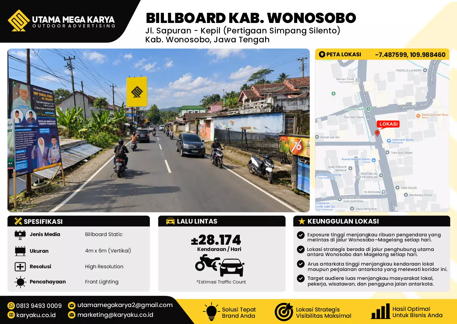 Sewa Titik Billboard di Jl. Sapuran - Kepil (Pertigaan Simpang Silento) Kab. Wonosobo, Jawa Tengah