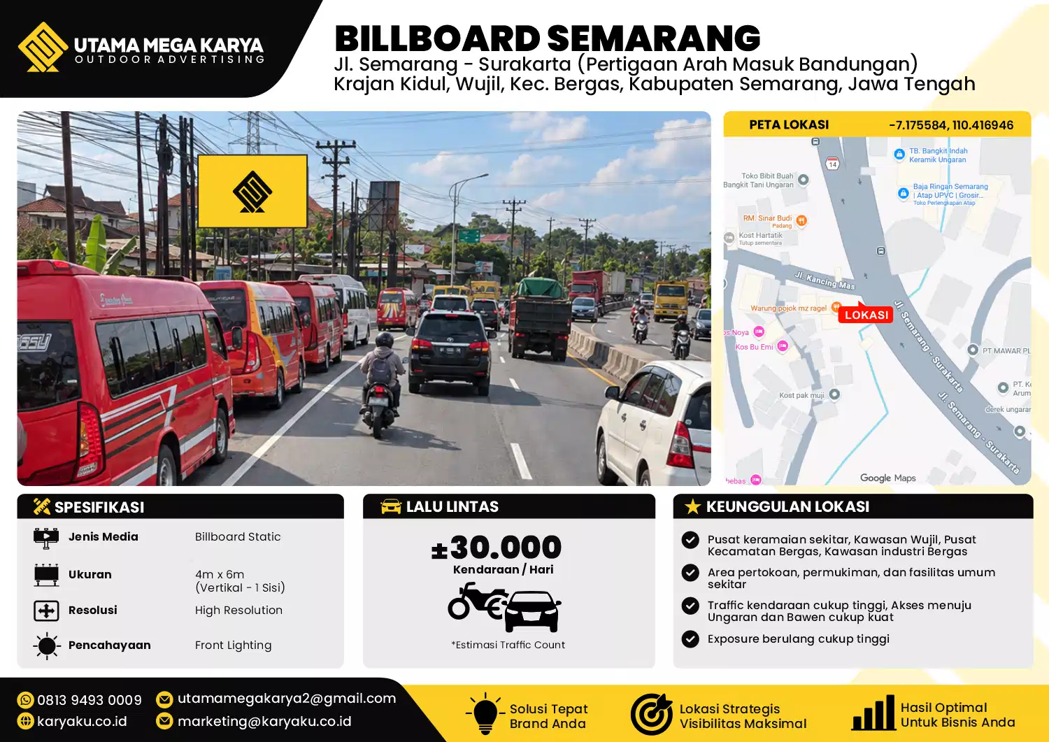 Sewa Titik Billboard di Jalan Semarang Surakarta Pertigaan Arah Masuk Bandungan Krajan Kidul Wujil Kecamatan Bergas Kabupaten Semarang Jawa Tengah